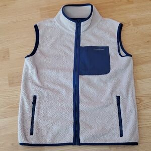 Vineyard Vines Kids Cream Fleece Vest with Navy Trim